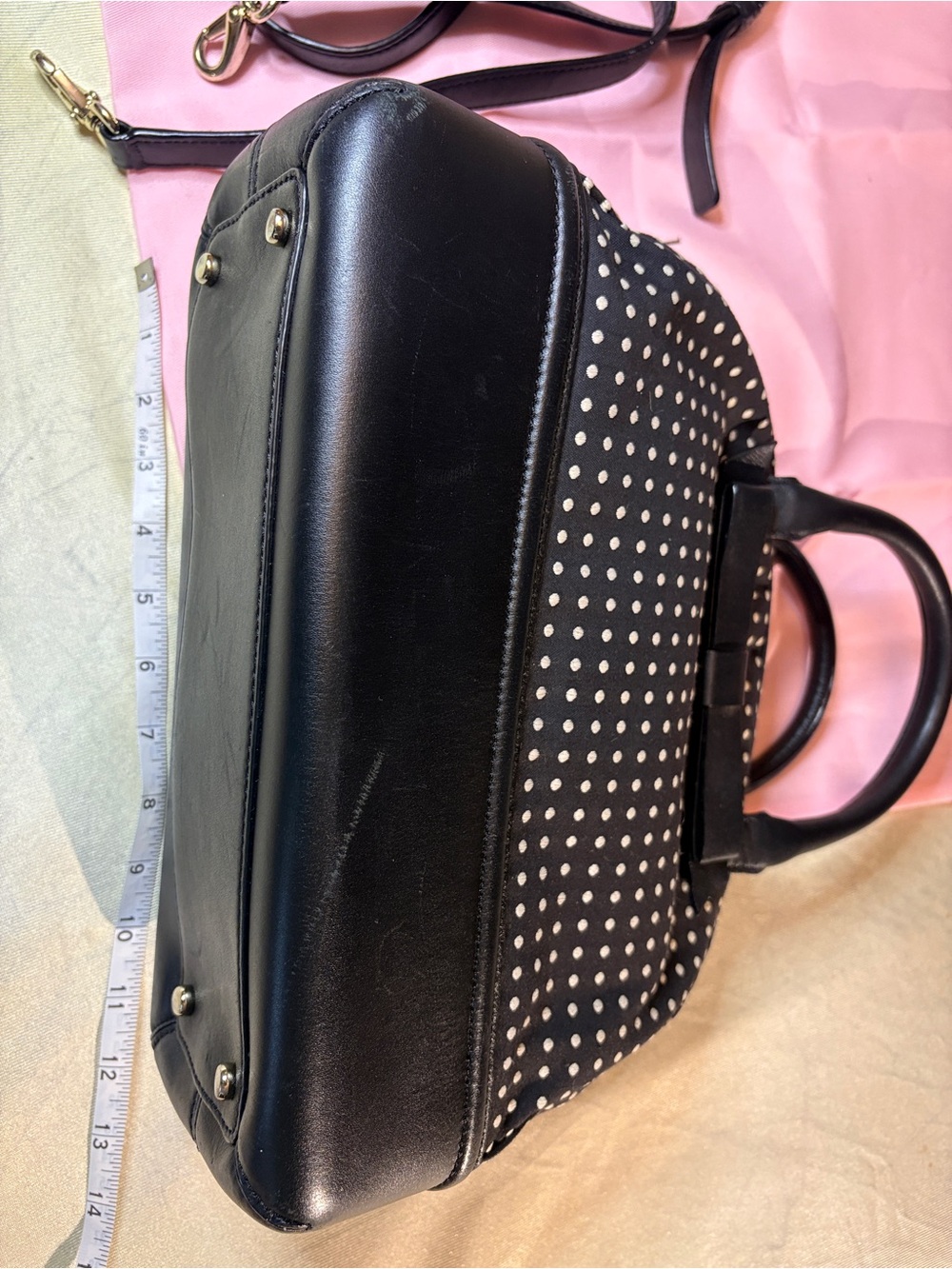 kate spade Black and White Polka Dot Dome Satchel. Strap,Dust-bag, Shopping Bag - Picture 10 of 13